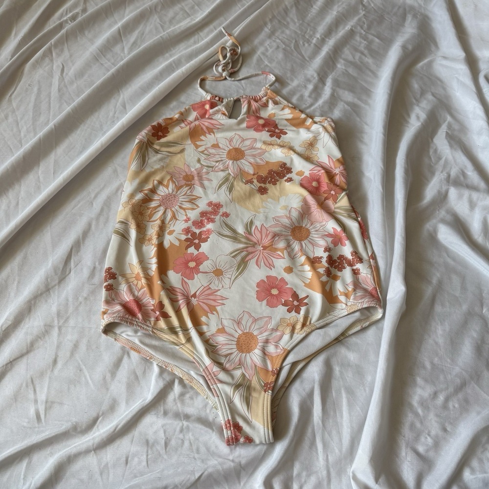 Billabong Floral Halter One Piece Swimsuit Small Retro Boho Swim